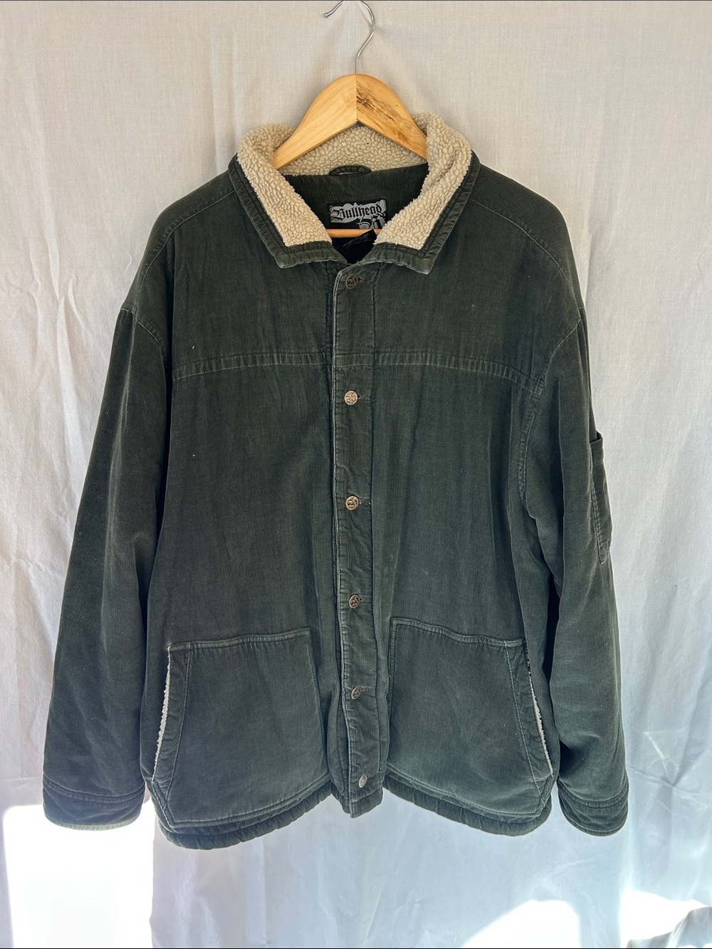 Bullhead Olive Green Sherpa-Lined Corduroy Field Jacket Barn Jacket